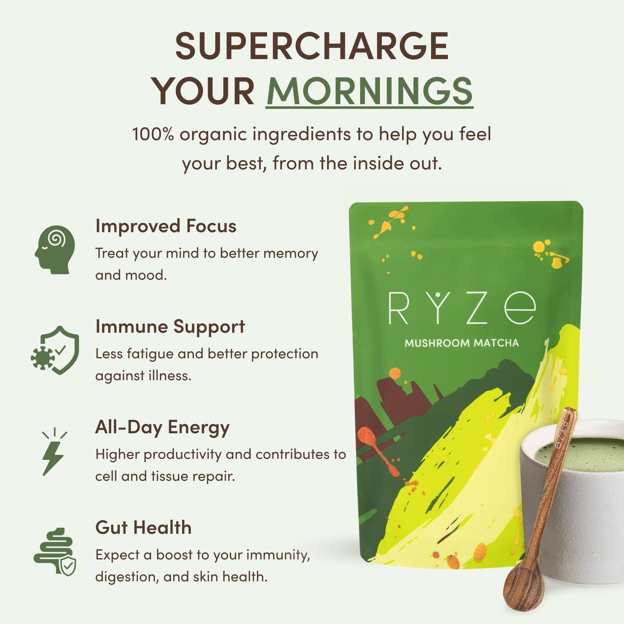Mushroom Matcha — Organic Instant Matcha Latte with Lion's Mane & King Trumpet, 30 Servings B7 s6