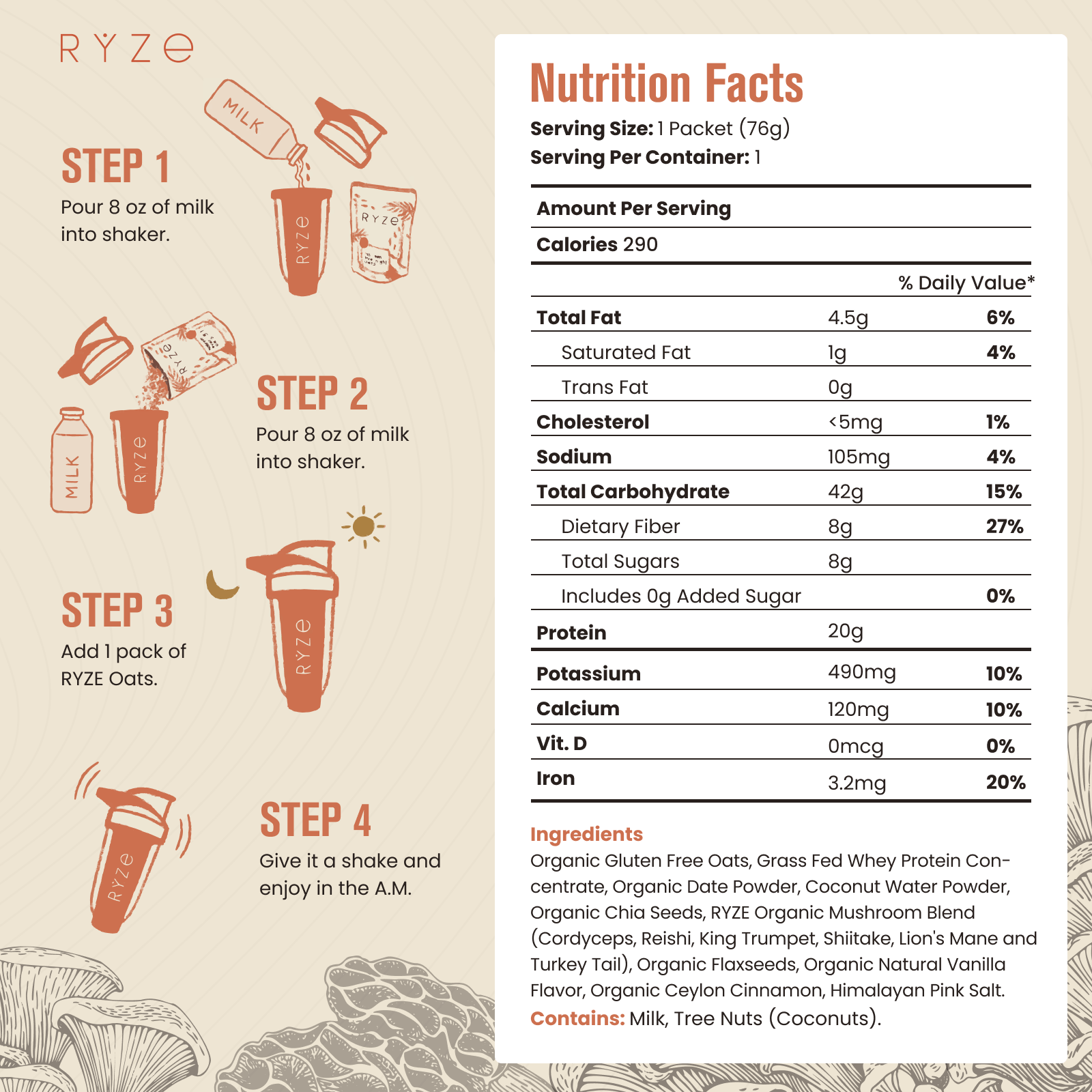 Mushroom Overnight Oats Pack (14 Servings) O4 Se